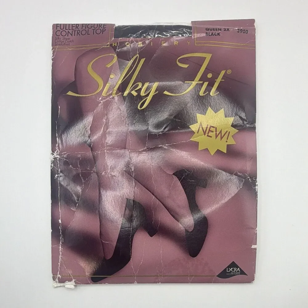 Silky Fit Control Top Sheer Pantyhose Fuller Figure 2X Plus Black 20 Denier
